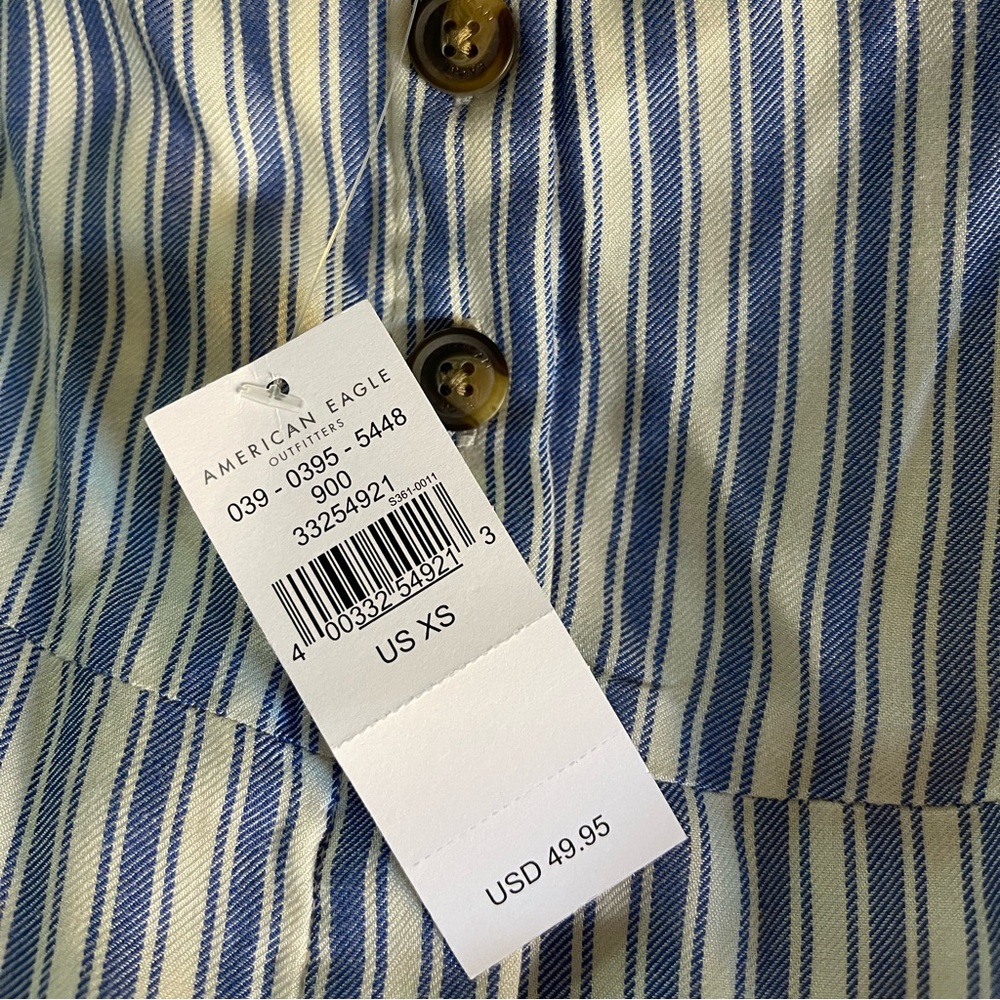 Blue and white striped dress